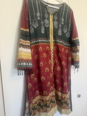 Bonanza Embroidered Red & Black Ethnic shalwar kameez  with Gold Accents